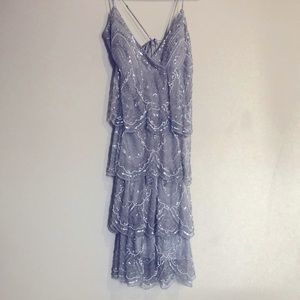 Sue Wong Nocturne Silver Beaded Evening/Cocktail Dress Size 12